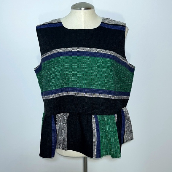 Anthropologie Corey Lynn Calter Sleeveless Top Stripe Peplum Trim XL - Picture 1 of 9